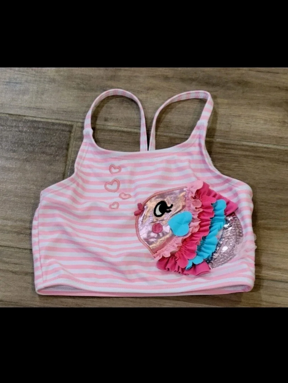 Flapdoodles Girls 2Pc Swim Set Tankini Embellished Fish Hearts & Tutu 3T UPF 50+